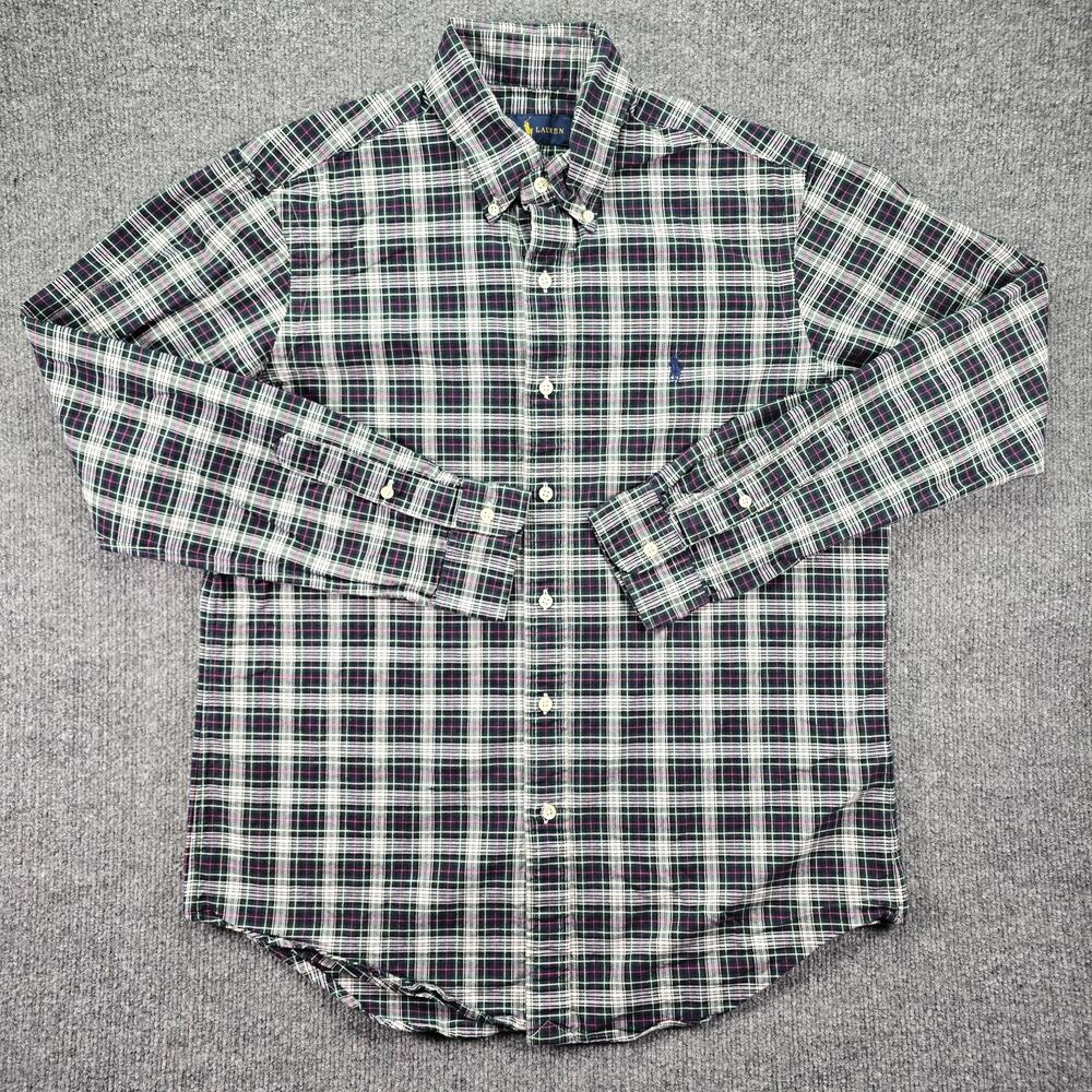 Polo Ralph Lauren Shirt Mens Medium Green Navy Plaid Button Down Pony Casual